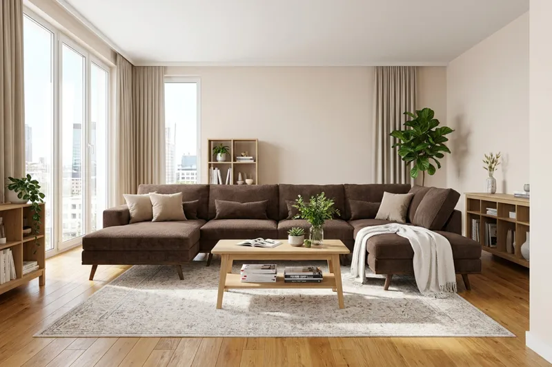 Copenhagen 5-sits Högervänd U-formad Large Soffa med Divan och Schäslong i Manchester - Mörkbrun - Products - Möbler - Soffa - U-soffa