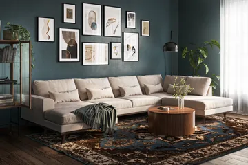 Copenhagen 5-sits Högervänd U-formad Large Soffa med Divan och Schäslong i Sammet - Beige - Products - Möbler - Soffa - Sammetssoffa