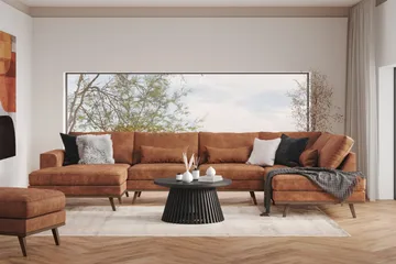 Copenhagen 5-sits Högervänd U-formad Soffa med Divan och Schäslong i Konstläder - Brun - Products - Möbler - Soffa - Skinnsoffa