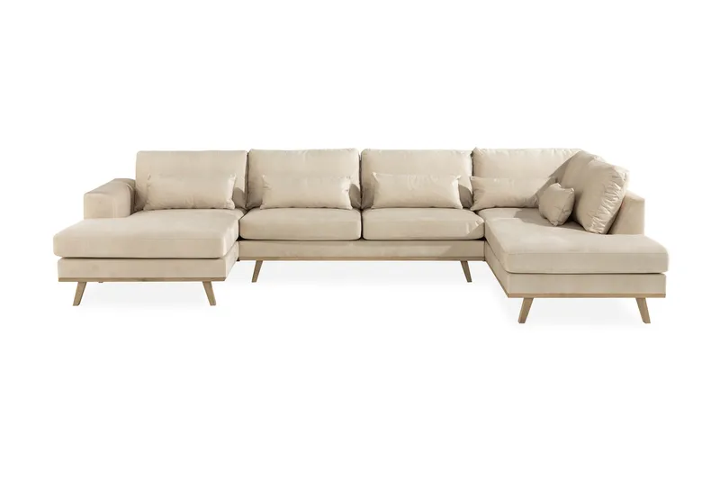 Copenhagen 5-sits Högervänd U-formad Soffa med Divan och Schäslong i Sammet - Beige - Products - Möbler - Soffa - Sammetssoffa