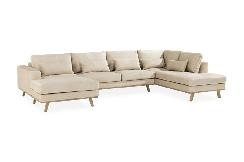 Copenhagen 5-sits Högervänd U-formad Soffa med Divan och Schäslong i Sammet - Beige - Products - Möbler - Soffa - Sammetssoffa