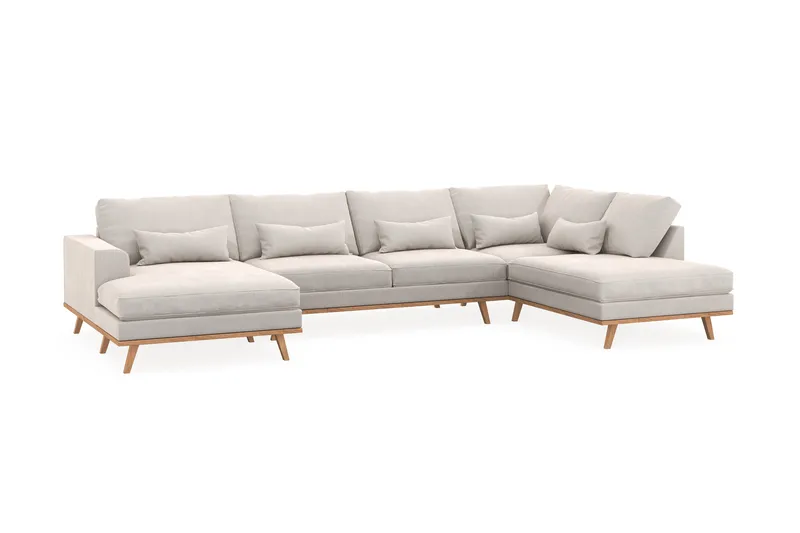 Copenhagen 5-sits Högervänd U-formad Soffa med Divan och Schäslong i Sammet - Krämvit - Products - Möbler - Soffa - Sammetssoffa