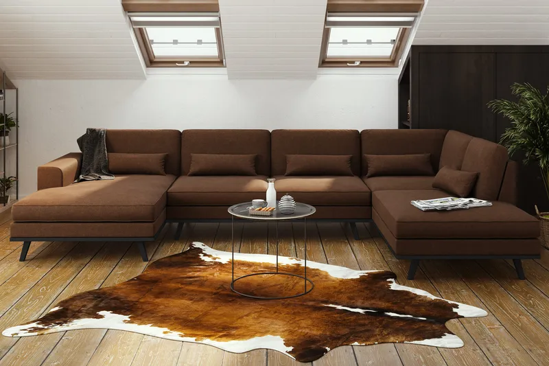 Copenhagen 5-sits Högervänd U-formad Soffa med Divan och Schäslong i Tyg - Brun - Products - Möbler - Soffa - U-soffa