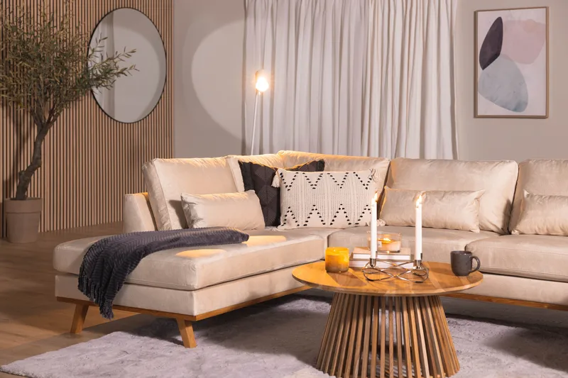 Copenhagen 5-sits Vänstervänd U-formad Soffa med Divan och Schäslong i Sammet - Beige - Products - Möbler - Soffa - Sammetssoffa