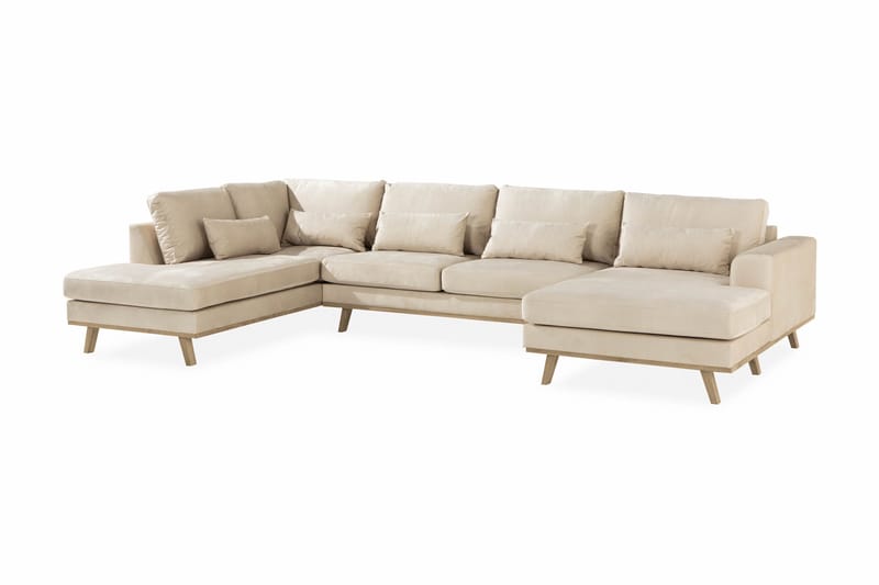 Copenhagen 5-sits Vänstervänd U-formad Soffa med Divan och Schäslong i Sammet - Beige - Products - Möbler - Soffa - Sammetssoffa