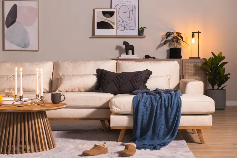 Copenhagen 5-sits Vänstervänd U-formad Soffa med Divan och Schäslong i Sammet - Beige - Products - Möbler - Soffa - Sammetssoffa