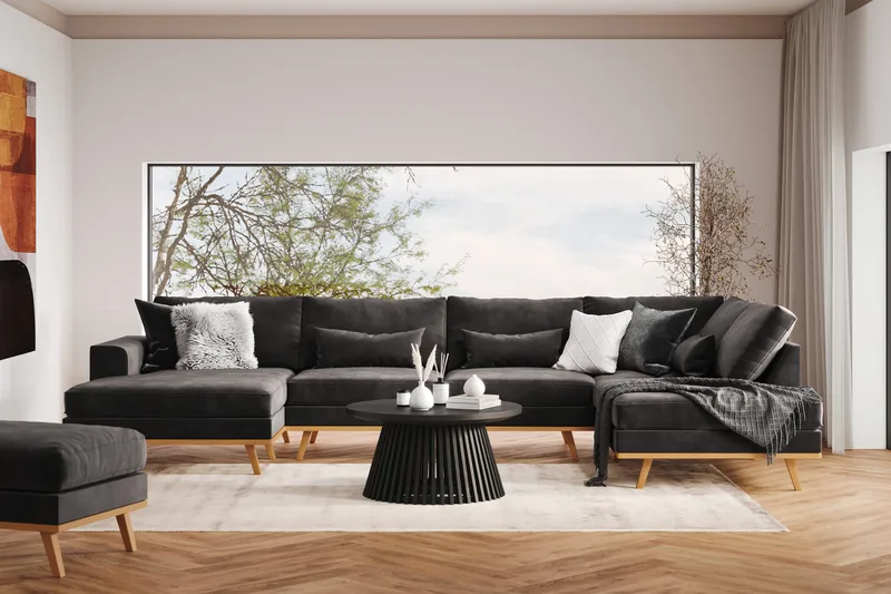 Copenhagen 5-sits Vänstervänd U-formad Soffa med Divan och Schäslong i Sammet - Mörkgrå - Products - Möbler - Soffa - Sammetssoffa
