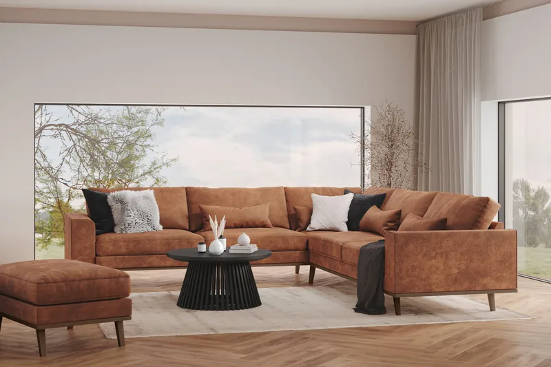 Copenhagen 6-sits L-formad Hörnsoffa i Konstläder - Brun - Products - Möbler - Soffa - Hörnsoffa