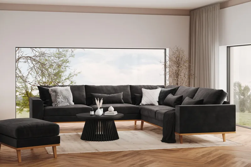 Copenhagen 6-sits L-formad Hörnsoffa i Sammet - Mörkgrå - Products - Möbler - Soffa - Sammetssoffa