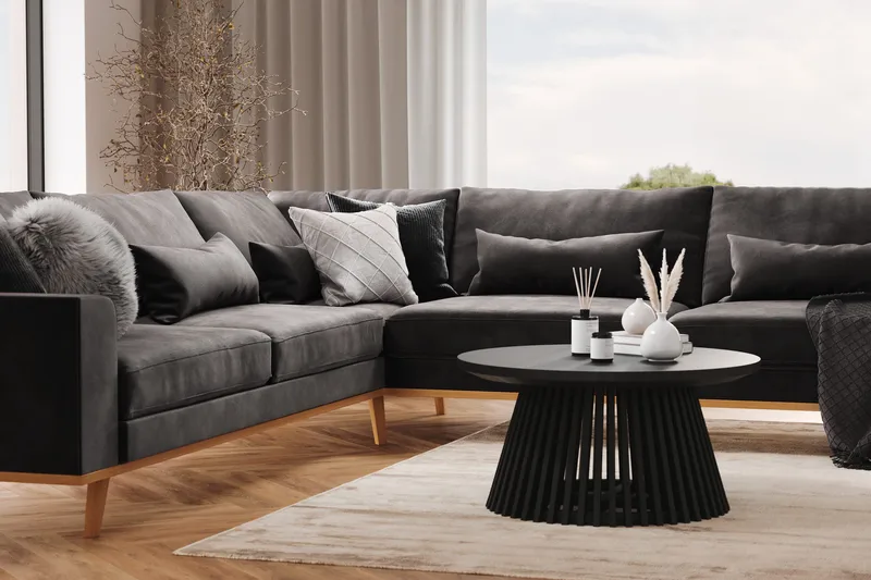 Copenhagen 6-sits L-formad Hörnsoffa i Sammet - Mörkgrå - Products - Möbler - Soffa - Sammetssoffa