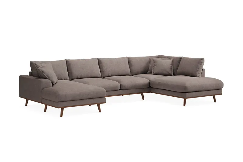 Copenhagen Premium 5-sits Högervänd U-formad Djup Soffa med Divan och Schäslong i Tyg - Brun - Products - Möbler - Soffa - U-soffa
