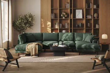 Copenhagen Premium 5-sits Vänstervänd U-formad Djup Soffa med Divan och Schäslong i Tyg - Grön - Products - Möbler - Soffa - U-soffa