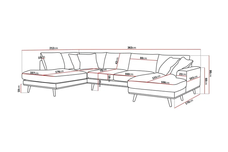 Copenhagen Premium 5-sits Vänstervänd U-formad Djup Soffa med Divan och Schäslong i Chenille - Grå/Blå - Products - Möbler - Soffa - U-soffa
