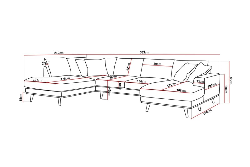Copenhagen Premium 5-sits Vänstervänd U-formad Djup Soffa med Divan och Schäslong i Tyg - Beige - Products - Möbler - Soffa - U-soffa