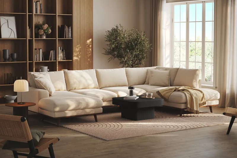 Copenhagen Premium 5-sits Högervänd U-formad Djup Soffa med Divan och Schäslong i Chenille - Ljusbeige - Products - Möbler - Soffa - U-soffa