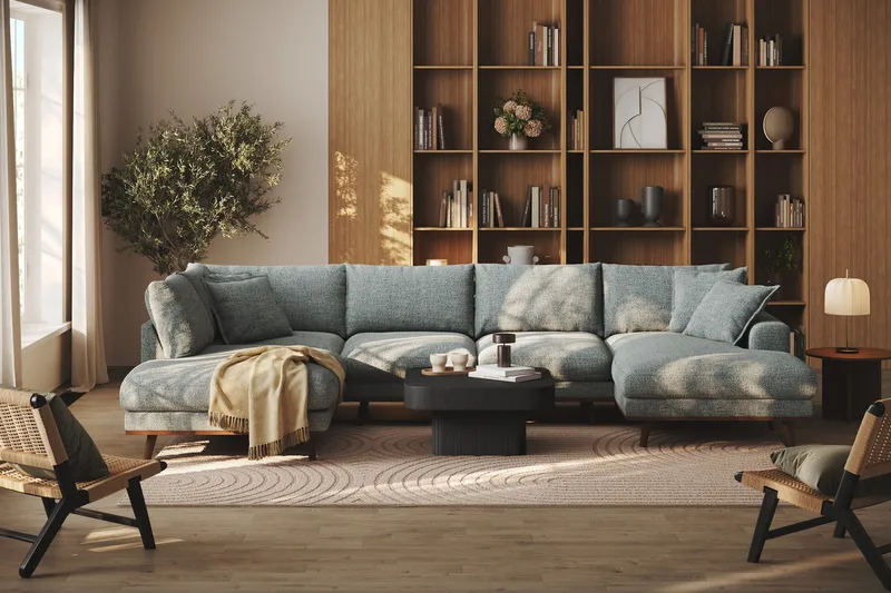 Copenhagen Premium 5-sits Vänstervänd U-formad Djup Soffa med Divan och Schäslong i Chenille - Grå/Blå - Products - Möbler - Soffa - U-soffa