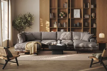 Copenhagen Premium 5-sits Vänstervänd U-formad Djup Soffa med Divan och Schäslong i Tyg - Brun - Products - Möbler - Soffa - U-soffa