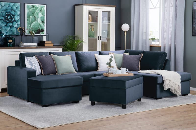 Crazy 4-sits Högervänd U-formad Large Soffa med Divan och Schäslong i Sammet - Blå - Products - Möbler - Soffa - U-soffa