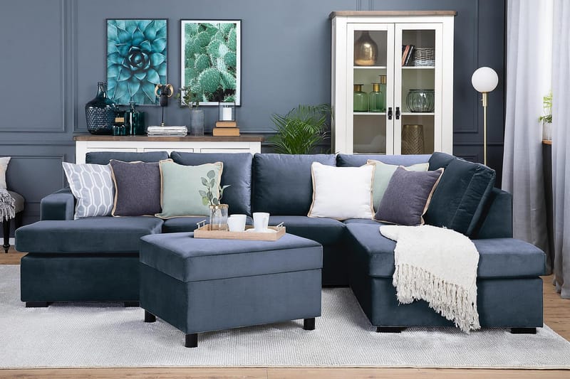 Crazy 4-sits Högervänd U-formad Large Soffa med Divan och Schäslong i Sammet - Blå - Products - Möbler - Soffa - U-soffa