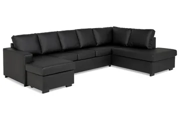 Crazy 5-sits Högervänd U-formad X-Large Soffa med Divan och Schäslong i Konstläder - Svart - Products - Möbler - Soffa - U-soffa