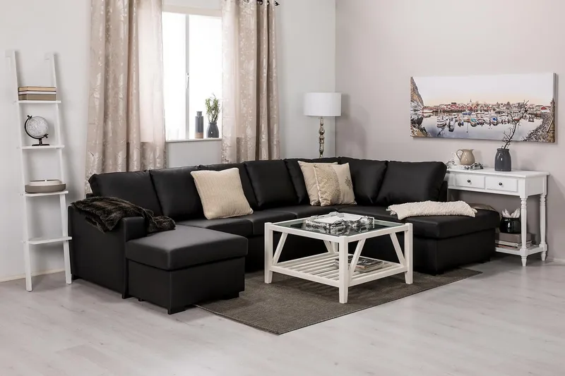 Crazy 5-sits Högervänd U-formad X-Large Soffa med Divan och Schäslong i Konstläder - Svart - Products - Möbler - Soffa - U-soffa