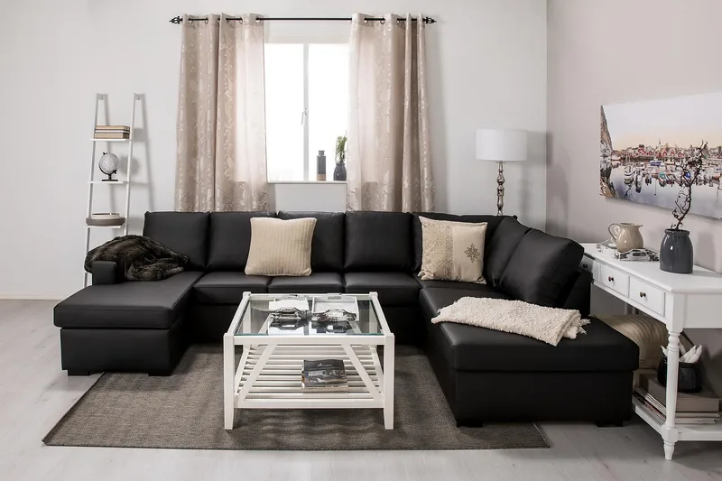 Crazy 5-sits Högervänd U-formad X-Large Soffa med Divan och Schäslong i Konstläder - Svart - Products - Möbler - Soffa - U-soffa