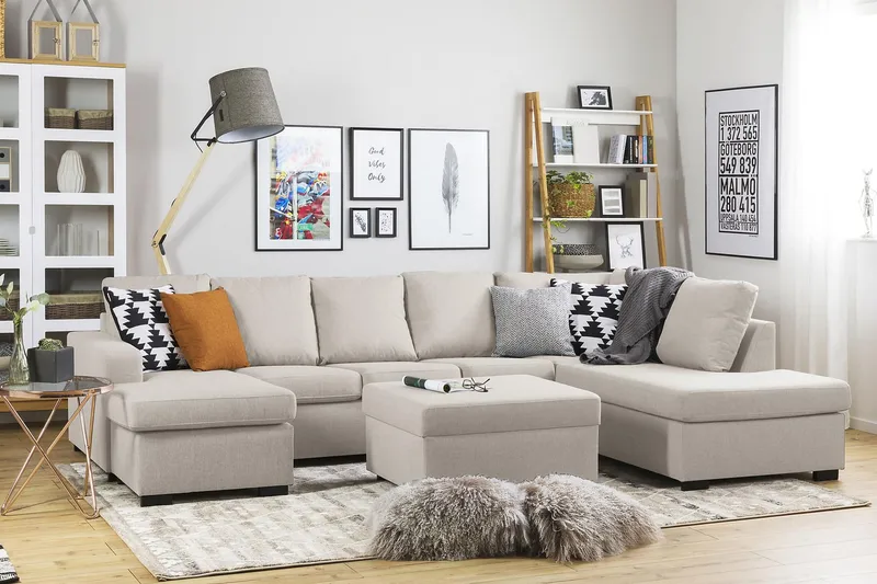 Crazy 5-sits Högervänd U-formad X-Large Soffa med Divan och Schäslong i Tyg - Beige - Products - Möbler - Soffa - U-soffa