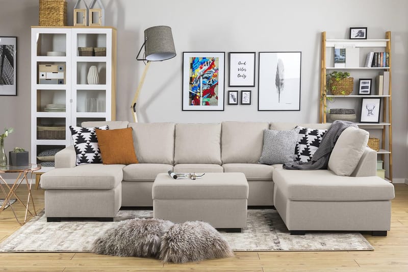 Crazy 5-sits Högervänd U-formad X-Large Soffa med Divan och Schäslong i Tyg - Beige - Products - Möbler - Soffa - U-soffa