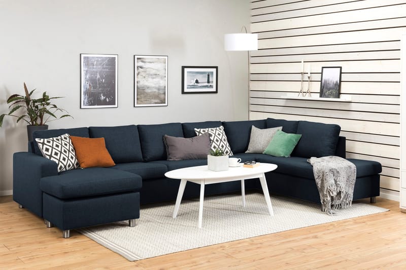 Crazy 5-sits Högervänd U-formad X-Large Soffa med Divan och Schäslong i Tyg - Blå - Products - Möbler - Soffa - U-soffa