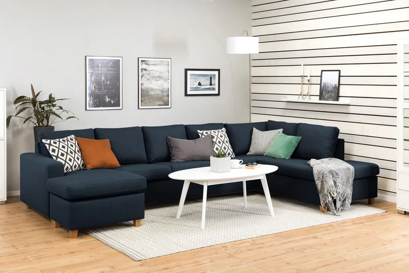 Crazy 5-sits Högervänd U-formad X-Large Soffa med Divan och Schäslong i Tyg - Blå - Products - Möbler - Soffa - U-soffa