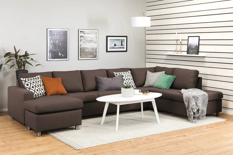 Crazy 5-sits Högervänd U-formad X-Large Soffa med Divan och Schäslong i Tyg - Brun - Products - Möbler - Soffa - U-soffa