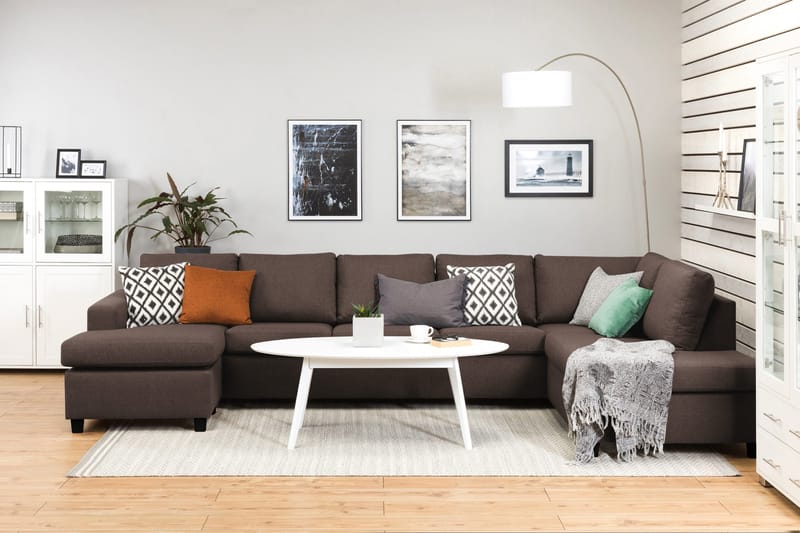 Crazy 5-sits Högervänd U-formad X-Large Soffa med Divan och Schäslong i Tyg - Brun - Products - Möbler - Soffa - U-soffa