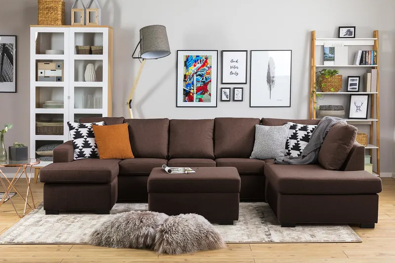 Crazy 5-sits Högervänd U-formad X-Large Soffa med Divan och Schäslong i Tyg - Brun - Products - Möbler - Soffa - U-soffa