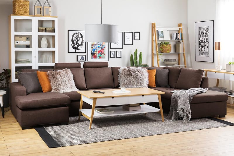 Crazy 5-sits Högervänd U-formad X-Large Soffa med Divan och Schäslong i Tyg - Brun - Products - Möbler - Soffa - U-soffa