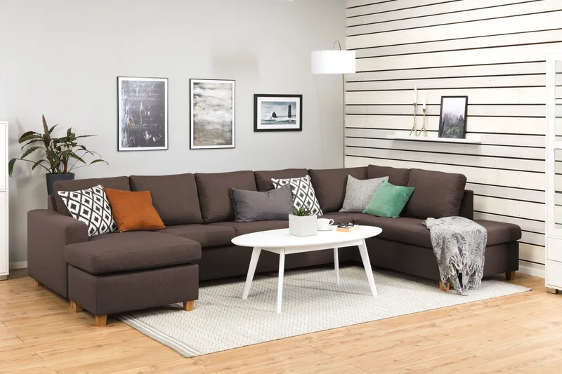 Crazy 5-sits Högervänd U-formad X-Large Soffa med Divan och Schäslong i Tyg - Brun - Products - Möbler - Soffa - U-soffa