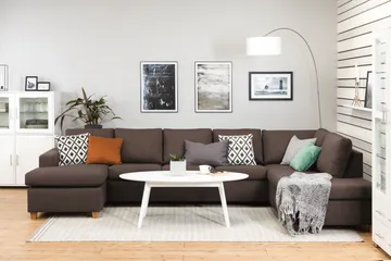 Crazy 5-sits Högervänd U-formad X-Large Soffa med Divan och Schäslong i Tyg - Brun - Products - Möbler - Soffa - U-soffa