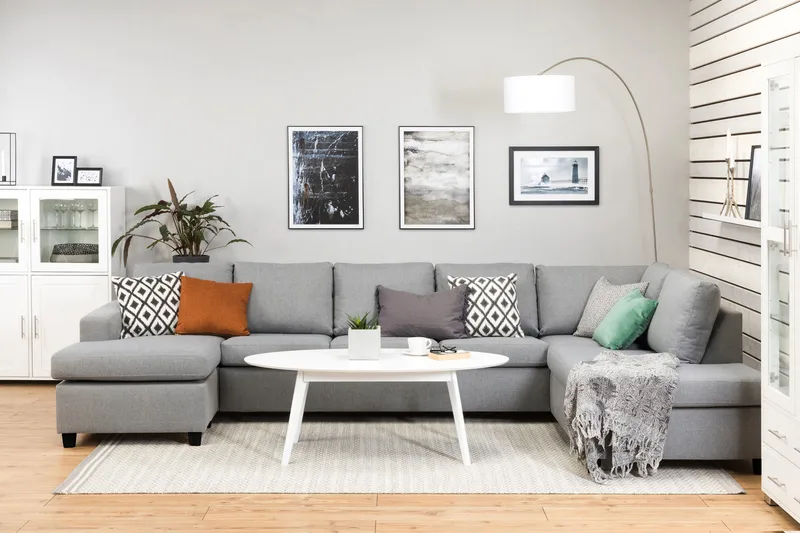 Crazy 5-sits Högervänd U-formad X-Large Soffa med Divan och Schäslong i Tyg - Grå - Products - Möbler - Soffa - U-soffa