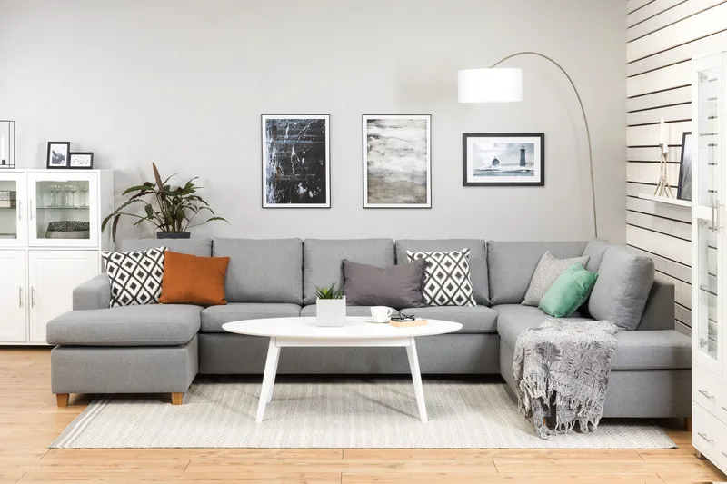 Crazy 5-sits Högervänd U-formad X-Large Soffa med Divan och Schäslong i Tyg - Grå - Products - Möbler - Soffa - U-soffa