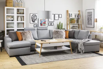 Crazy 5-sits Högervänd U-formad X-Large Soffa med Divan och Schäslong i Tyg - Grå - Products - Möbler - Soffa - U-soffa