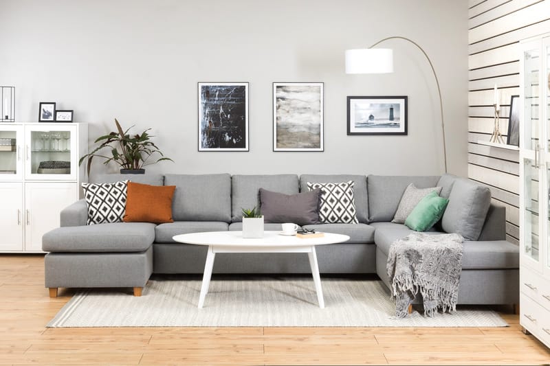 Crazy 5-sits Högervänd U-formad X-Large Soffa med Divan och Schäslong i Tyg - Grå - Products - Möbler - Soffa - U-soffa