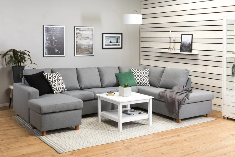 Crazy 5-sits Högervänd U-formad X-Large Soffa med Divan och Schäslong i Tyg - Grå - Products - Möbler - Soffa - U-soffa