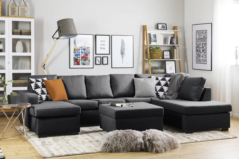 Crazy 5-sits Högervänd U-formad X-Large Soffa med Divan och Schäslong i Tyg - Mörkgrå - Products - Möbler - Soffa - U-soffa