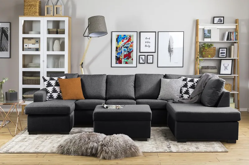 Crazy 5-sits Högervänd U-formad X-Large Soffa med Divan och Schäslong i Tyg - Mörkgrå - Products - Möbler - Soffa - U-soffa