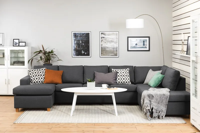 Crazy 5-sits Högervänd U-formad X-Large Soffa med Divan och Schäslong i Tyg - Mörkgrå - Products - Möbler - Soffa - U-soffa
