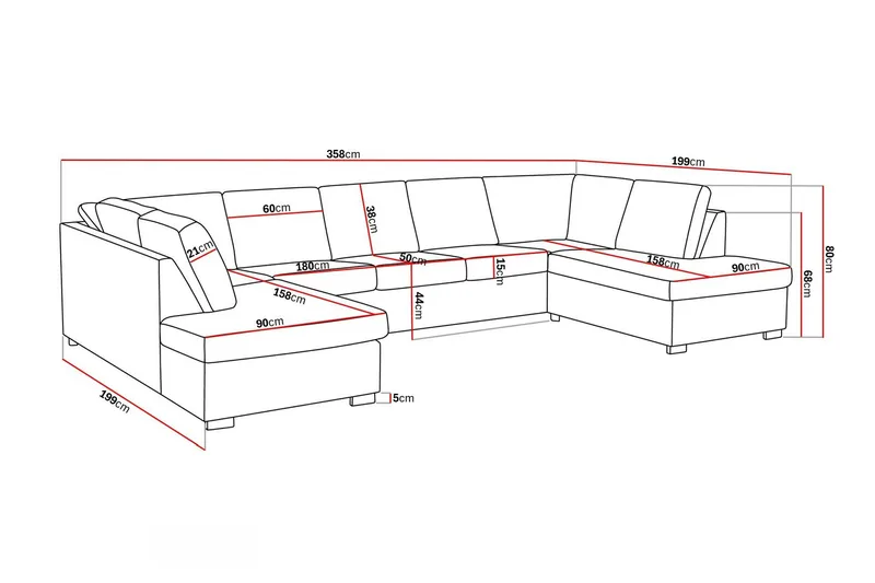 Crazy 5-sits U-formad Soffa med dubbelschäslong i Konstläder - Svart - Products - Möbler - Soffa - U-soffa