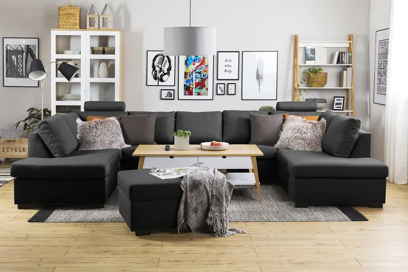Crazy 5-sits U-formad Soffa med dubbelschäslong i Tyg - Antracit - Products - Möbler - Soffa - U-soffa