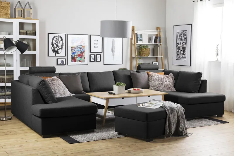 Crazy 5-sits U-formad Soffa med dubbelschäslong i Tyg - Antracit - Products - Möbler - Soffa - U-soffa