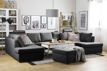 Crazy 5-sits U-formad Soffa med dubbelschäslong i Tyg - Mörkgrå - Products - Möbler - Soffa - U-soffa