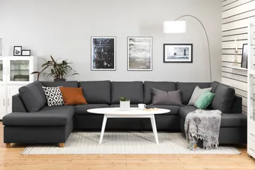 Crazy 5-sits U-formad Soffa med dubbelschäslong i Tyg - Mörkgrå - Products - Möbler - Soffa - U-soffa