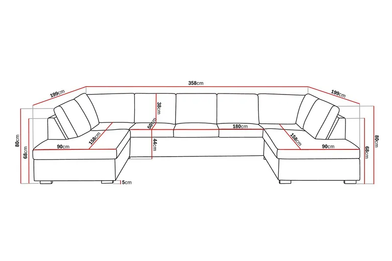 Crazy 5-sits U-formad Soffa med dubbelschäslong i Tyg - Mörkgrå - Products - Möbler - Soffa - U-soffa